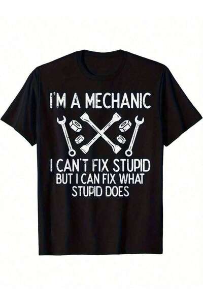 21JNRY Funny 'I'A Mechanic, I Can'Fix Stupid' Men's-Shirt - Black Regular-Fit...