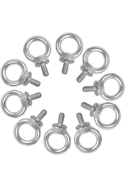 STARSTAR M6 Eye Bolt 10-Piece Set - Stainless Steel, for Installation and Han...