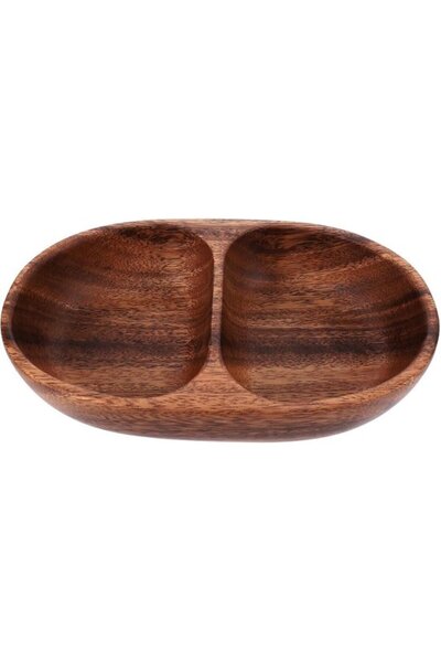 STARSTAR Wooden Divided Bowl - Double Compartment Salad and Snack Bowl with N...