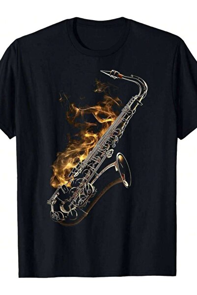 LİNA06 Music Instrument Motif Illustration Saxophone T-Shirt