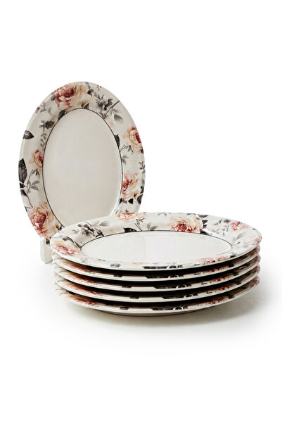 Claytan Earthenware Jasper Oval Platter Floral Pattern, 14 Inch, White (Set o...