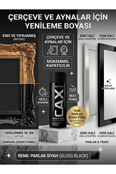 caxcolors Çerçeve ve Ayna Yenileme Boyası - PARLAK Akrilik Sprey Boya, Zımpar...