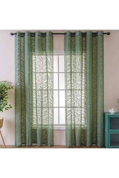 STARSTAR Olive leaf sheer curtains - 2 pieces, 140x100cm, with eyelets - suit...
