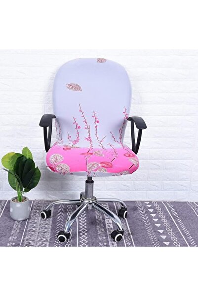 STARSTAR White and pink elastic swivel chair cover with backrest, office chai...