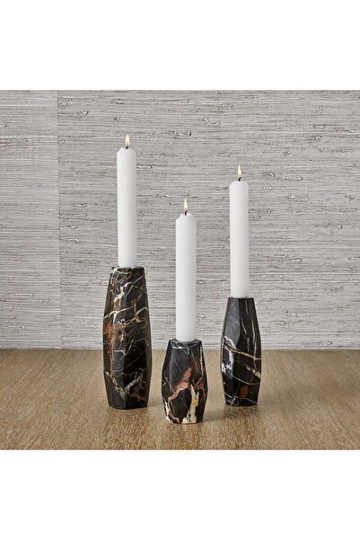 UTTERMOST Multifaceted Taper Candleholders - Marble, S/3