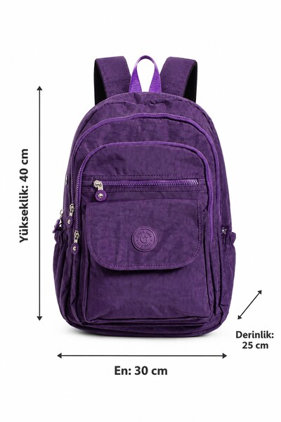 Paul Brand Unisex Velora Günlük Kullanıma Uygun Çok Bölmeli Geniş Hacimli Krinkıl Kumaş Mor Sırt Çantası Okul Boy