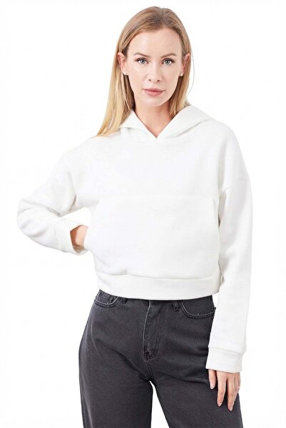 Fulla Moda 3 Thread Hooded Crop Sweatshirt