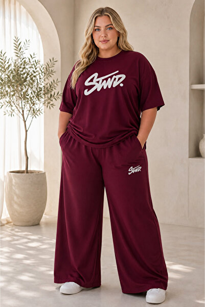 Joetsu Women's Printed T-Shirt and High-Waisted Wide-Leg Pants Two-Piece Set
