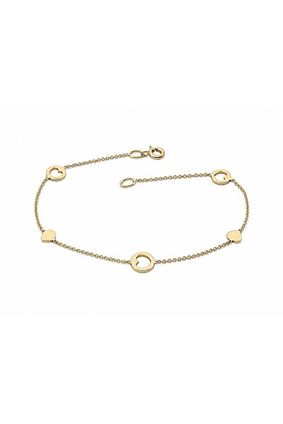 Aur 585 Brățară damă din aur galben 14k, cu inimioare și cercuri decorative, ...