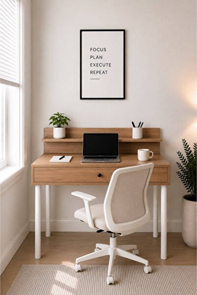MOBİX HOME MK-0078 Metal Ayaklı Çalışma Masası Çekmeceli Ceviz