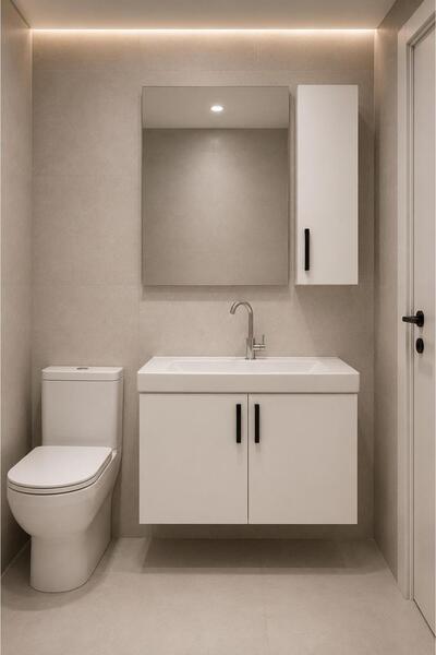 Genel Markalar Modern Lale 80 cm Beyaz MDF Hilton Aynalı Seramik Lavabolu Ban...