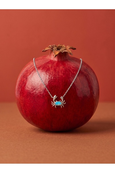 Silveria Jewels 925 Ayar Gümüş Mavi Opak Taşlı Yengeç Burcu Kolye