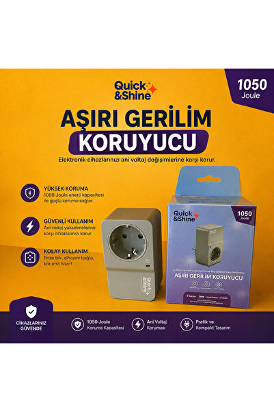 Quick&Shine Tekli Akım Koruyucu Priz - Yüksek Akım/Volt Korumalı Şok Korumalı...