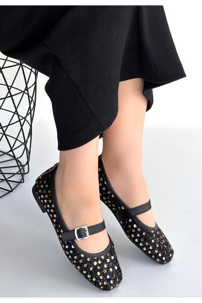 DMR Elegance Moden Black Suede Ballerina Shoes