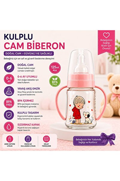 Generic Brand Glass Baby Bottle with Handle 125 ml 0-6 Months Bpa Free Ergono...
