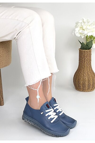 ALFA AKSESUAR 03 Jiten Blue Genuine Leather Lace-Up Sports Shoes