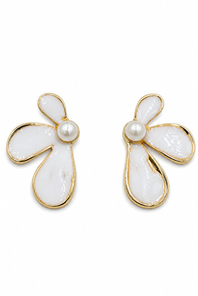 Jack Ferrero White Enamel Yellow Detailed Pearl Centered Flower Design Bijoux...