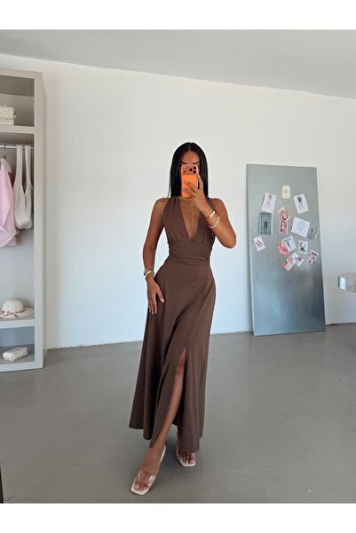 myd Halter Neck Dress - Light Brown
