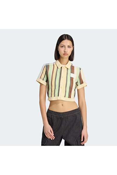 adidas Summer Glow Striped Cropped Polo Kadın Tişört