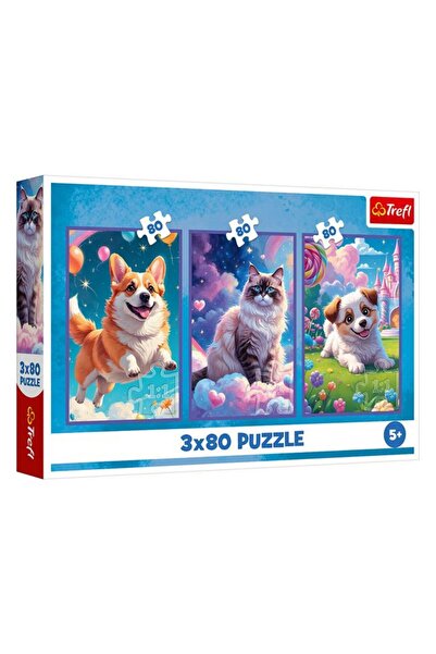 BAMI NETWORK Puzzle copii 3 imagini 80 piese Caini Pisici Unisex, Trefl