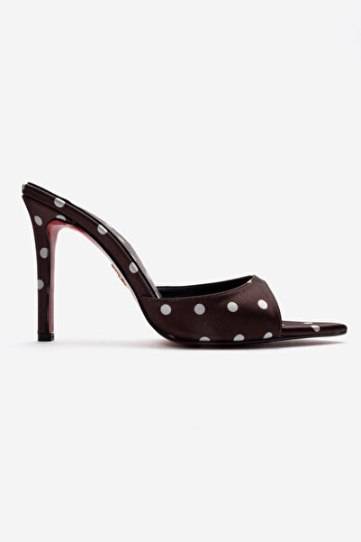 Ayakkabı Ateşi Women's Brown Polka Dot Detailed Pointed Toe Thin Heeled Slipp...