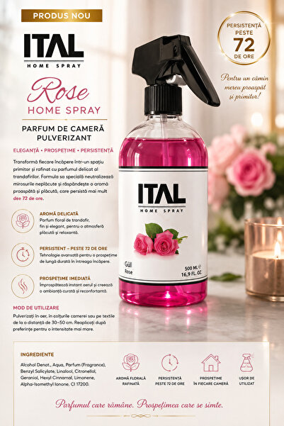 İtal Home Spray Rose 500 ml – Parfum de Cameră Pulverizant cu Aromă de Trandafir
