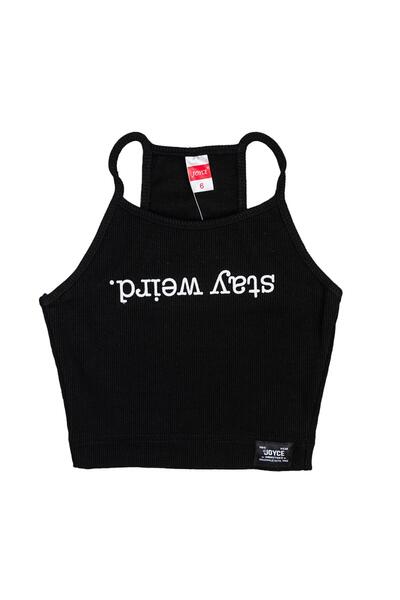 JOYCE Μπλούζα crop top "Stay Weird" μαύρη