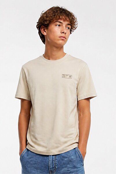 Onadime Kids Boy Crew Neck Short Sleeve Graphic Print T-Shirt, Beige