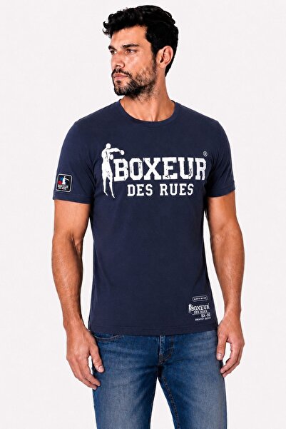 Boxeur Des Rues Tricouri bărbătești, pachet de 3, croială slim-fit: 3 x bleumarin cu logo alb
