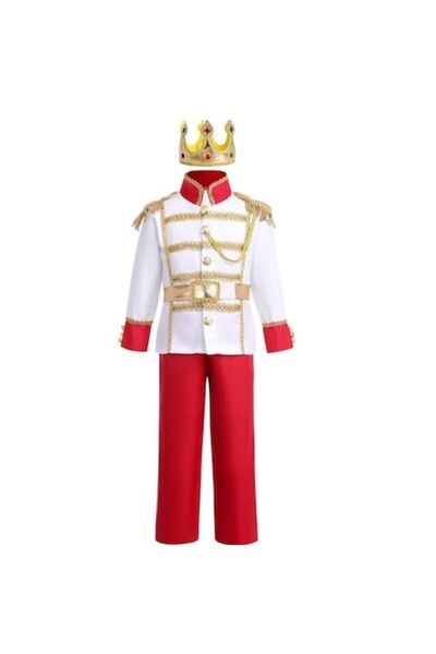 Funny Party Shop Costum de prinț pentru copii cu tunică albă, pantaloni roșii...
