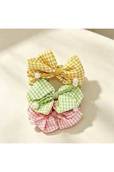 idei Set of 3 hair elastics with bows, stylish textile hair accessories, colo...