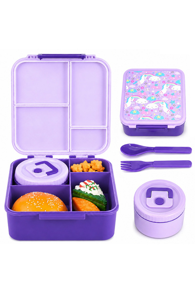 HI-FINE Kids Unicorn Bento Lunch Box,4‑Compartment Leak‑Proof Food Container ...