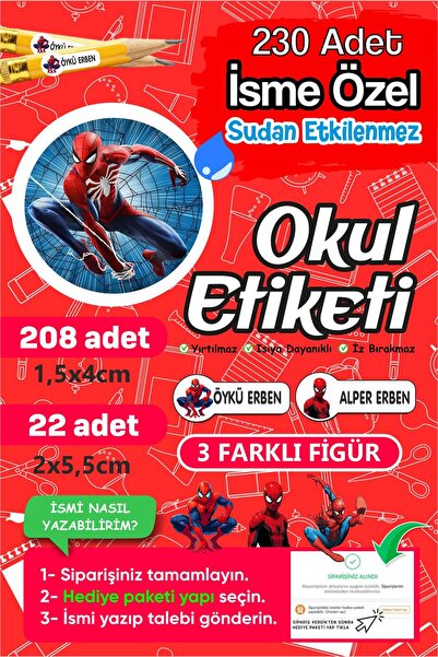 PANDA SOKAĞI Kişiye Özel Okul Etiketi Seti – 230 Adet Suya Dayanıklı İsim Eti...