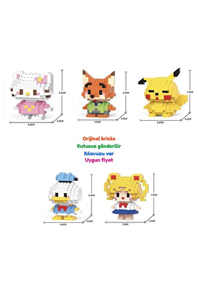 New Block nick wilde - pikachu - sailormoon - hello kitty - donald ördek 5'li...