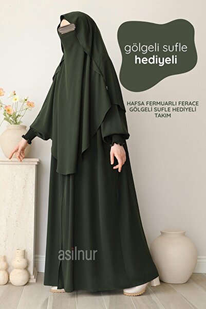 ASİLNUR Hafsa Zippered Robe, Shaded Soufflé Gift Set, Khaki