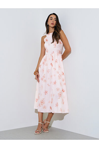 Styli Pink Floral Sleeveless A-Line Midi Dress