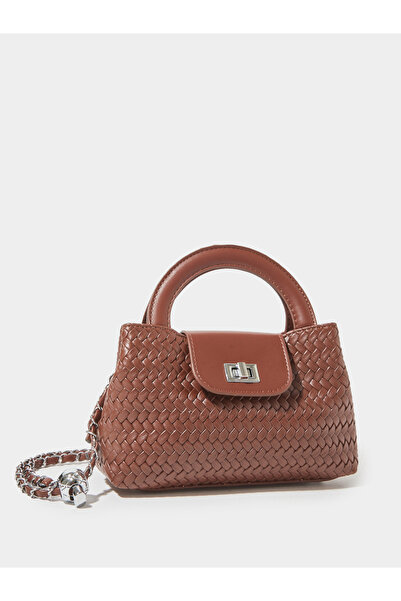 Styli Brown Woven Mini Handbag with Chain Strap