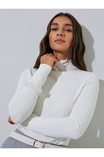 Styli Off White Textured Cable Knit Top