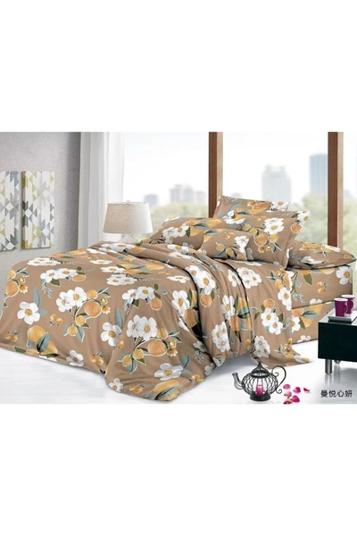 By Rozane Lenjerie de pat 4 piese din finet – imprimeu floral pe fundal cappu...