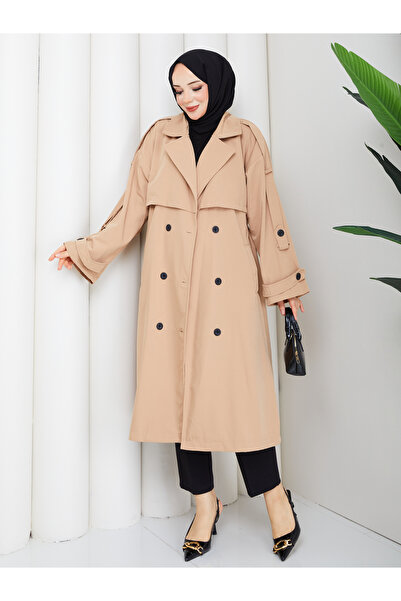 RACE FASHİON Women's Oversize Buttoned Hijab Trench Coat Rc3111