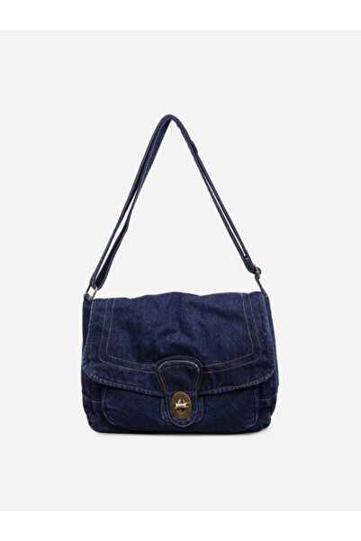 Take Two By Styli Blue Denim Shoulder Bag with Turn-Lock