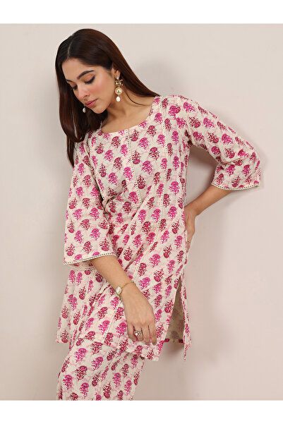 Libas By Styli Pink Printed Cotton Top and Pants Co-Ords