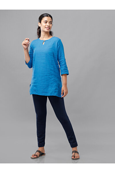 De Moza By Styli Navy Blue Solid Knit Cotton Blend Pants