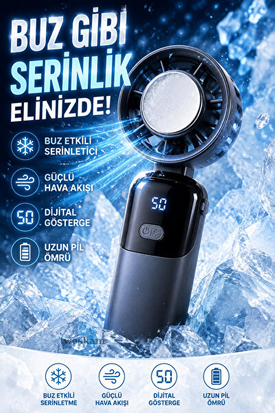 Weskam Şarjlı Dijital Göstergeli El Fanı Buzlanma Etkili Metal Gövdeli Taşına...