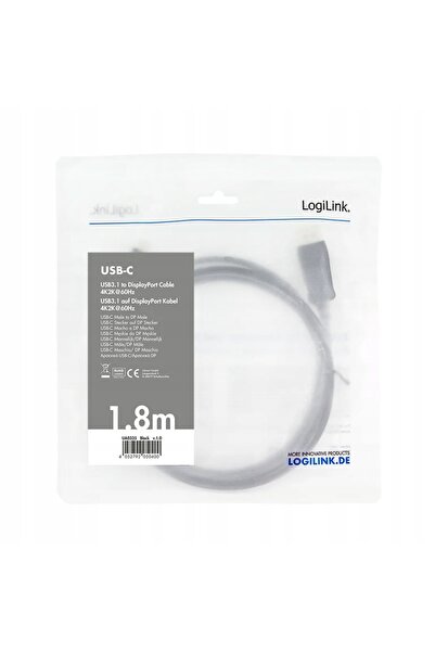 LogiLink UA0335 Cablu adaptor USB-C la DisplayPort 1.2, negru, 1.8m