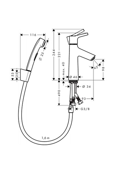 Hansgrohe Talis S baterie de bideu pentru chiuvetă de baie, cromată