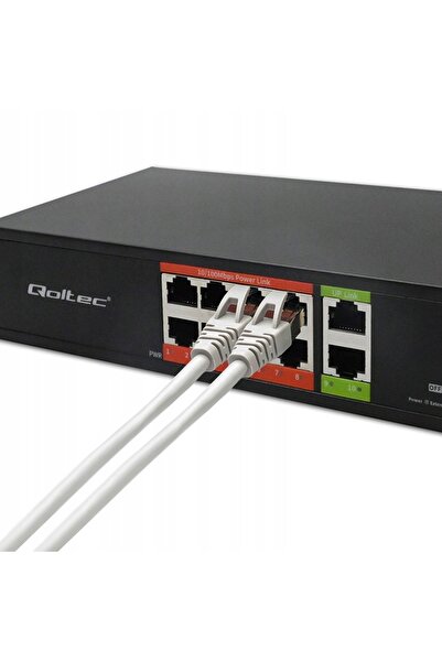 Qoltec Switch de rețea Fast Ethernet negestionat PoE |   8x RJ