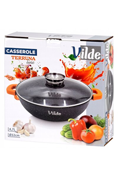 Vilde Tigaie din granit pentru prăjit, fiert, copt, cu capac, 32 cm, 4,7L
