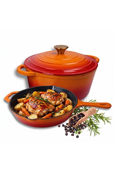 NO BRAND SET OALĂ DE GĂTIT 26CM CU CAPAC EMAILAT PORTOCALIU INDUCȚIE