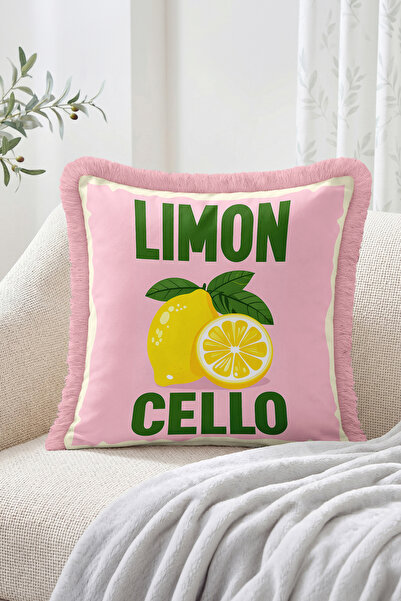 Realhomes Lemon Cello Written Lemon Figured Fringed Throw Pillow Cover - Mode...
